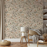 Soft woodland animal wall mural for a contemporary flat interior.