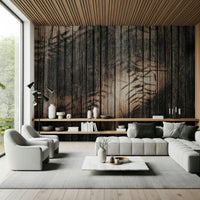 Textured wall mural with delicate wood grain patterns creating a calm and natural accent wall.