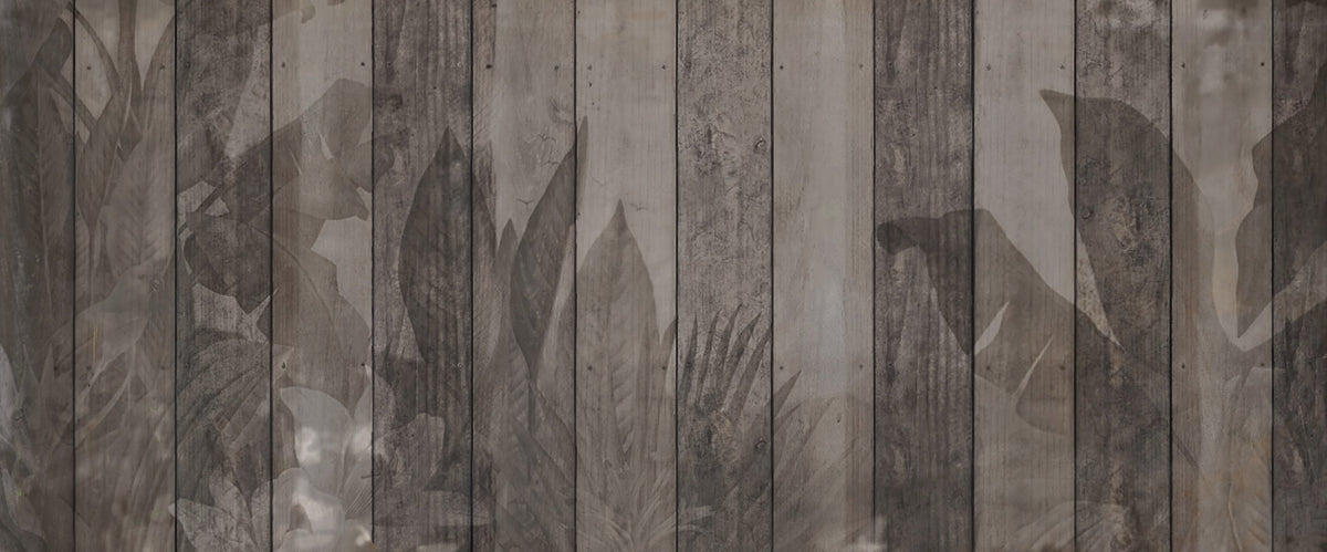 Rustic Botanical Wood Panel Wallpaper in your room