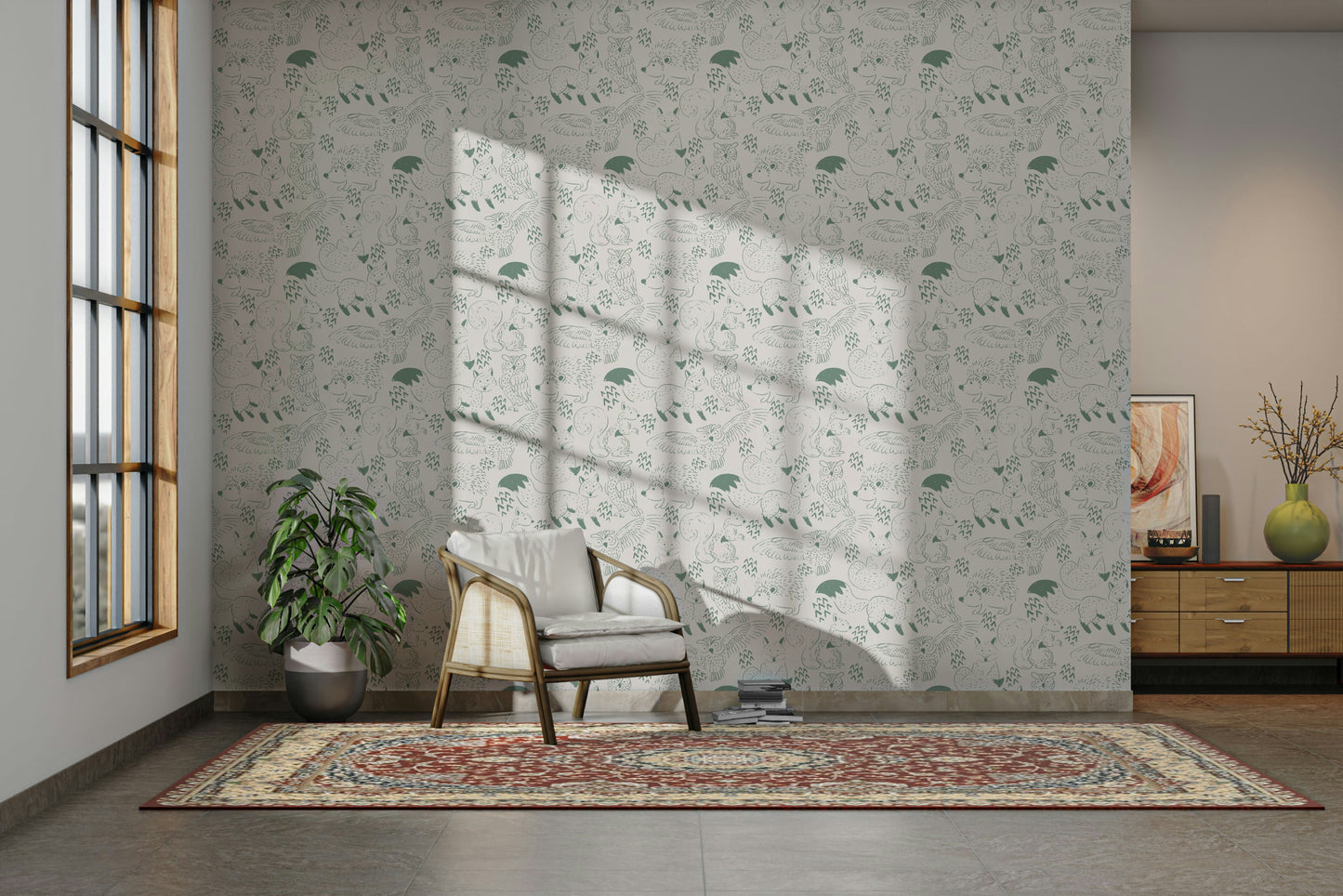 Nature-themed kids wallpaper with forest animals

