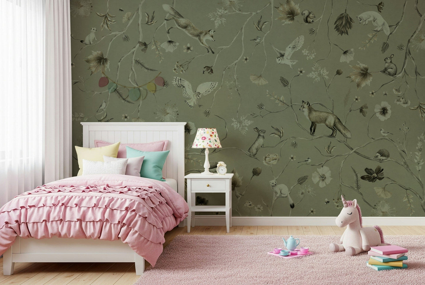 Detailed wall covering capturing the serenity of a forest landscape