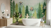 Enchanting woodland animal wall mural, flight and playful design.