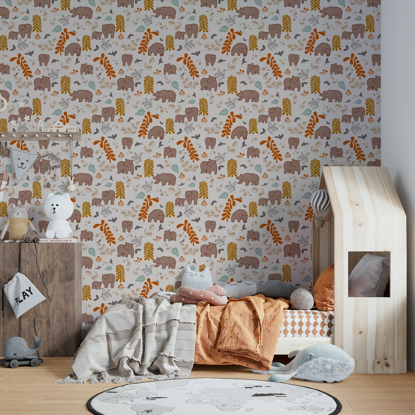 Adorable fox, deer, and rabbit wallpaper design

