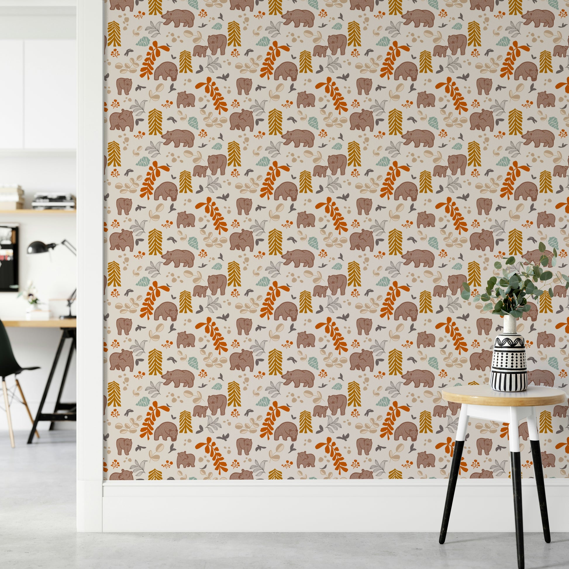 Nursery wallpaper featuring forest friends illustration

