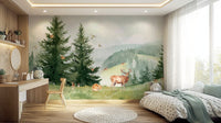 A cute animal wallpaper for a nursery.