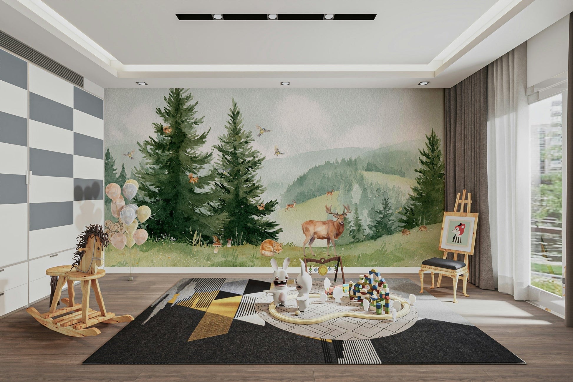 A serene forest animals wall covering.