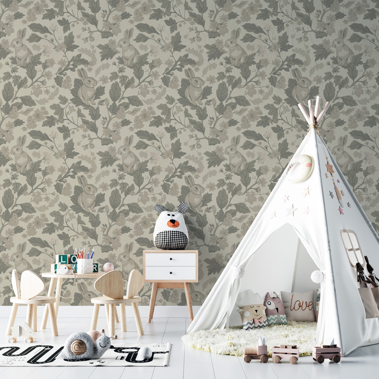 Woodland Garden – Natural Beige Wallpaper⁠