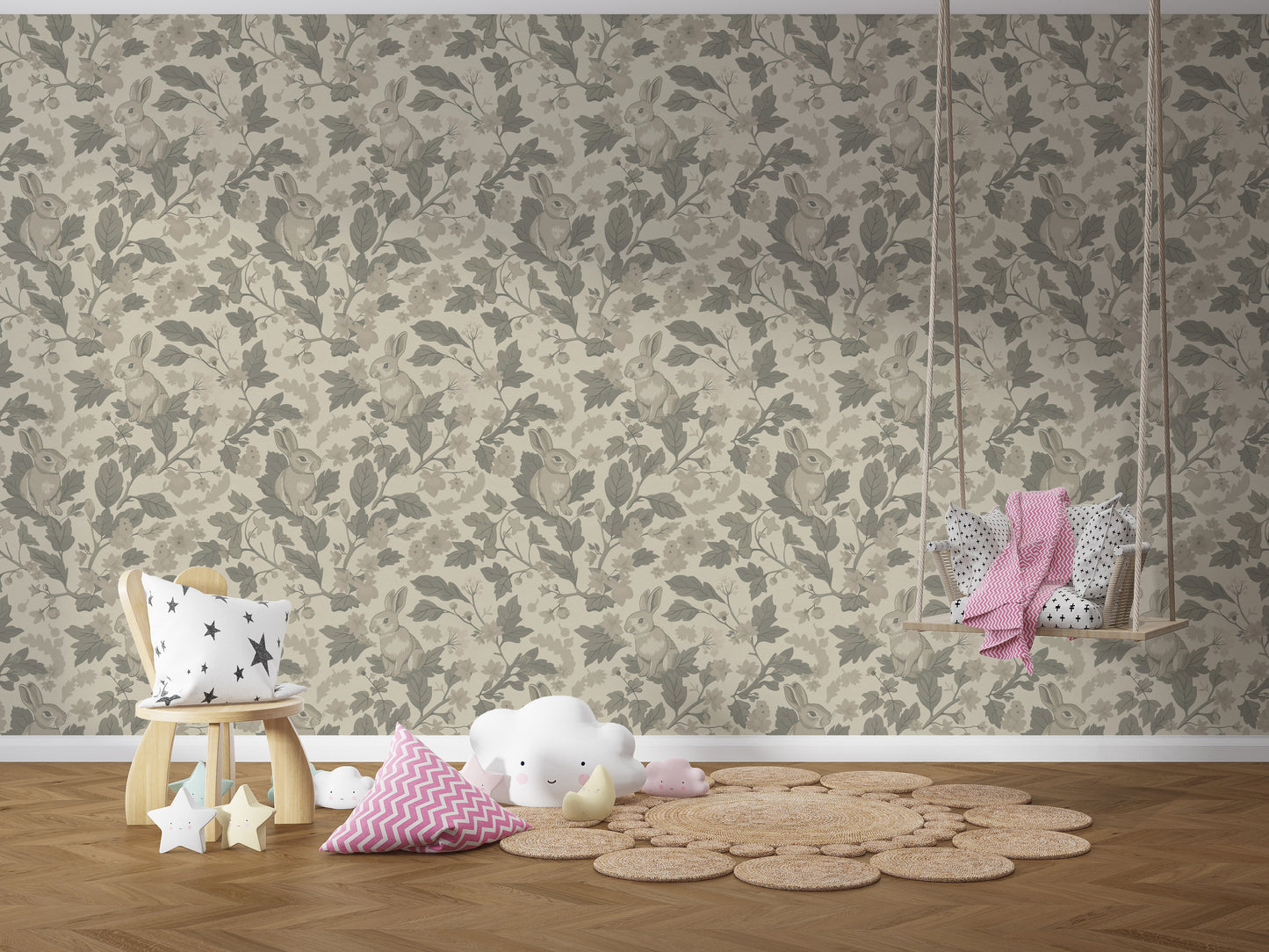 Woodland Garden – Natural Beige Wallpaper⁠