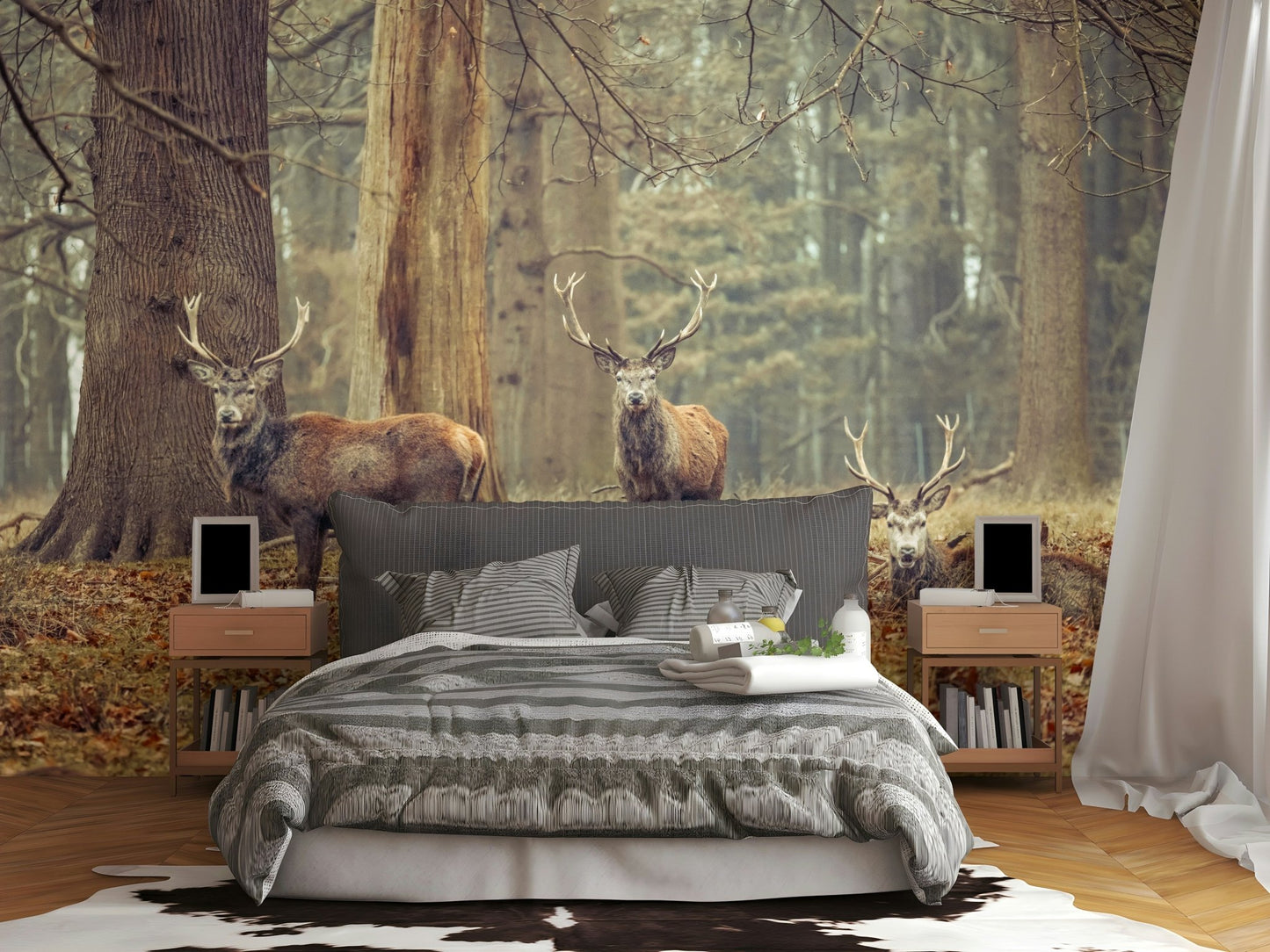 three majestic stags in a forest

