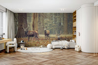 deer with antlers in a misty woods

