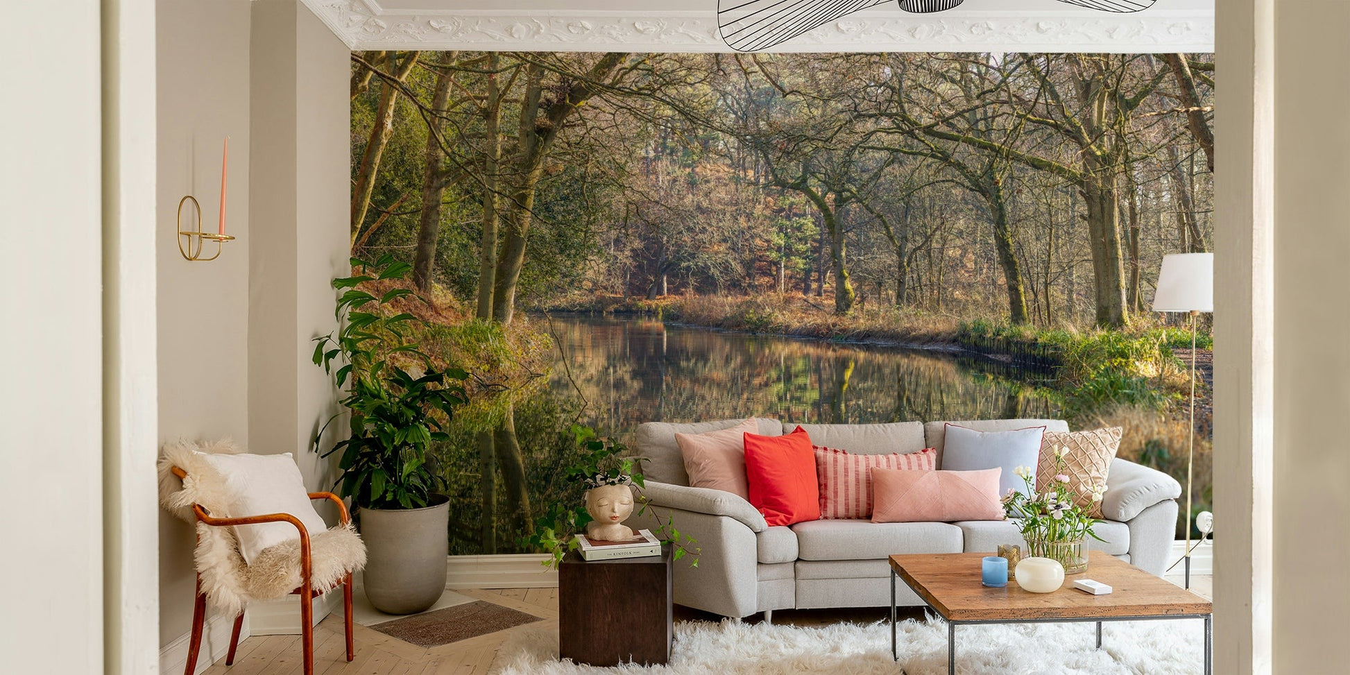 serene forest reflected in water

