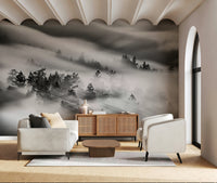Monochromatic wall mural Woodland Mist Velocity texture.