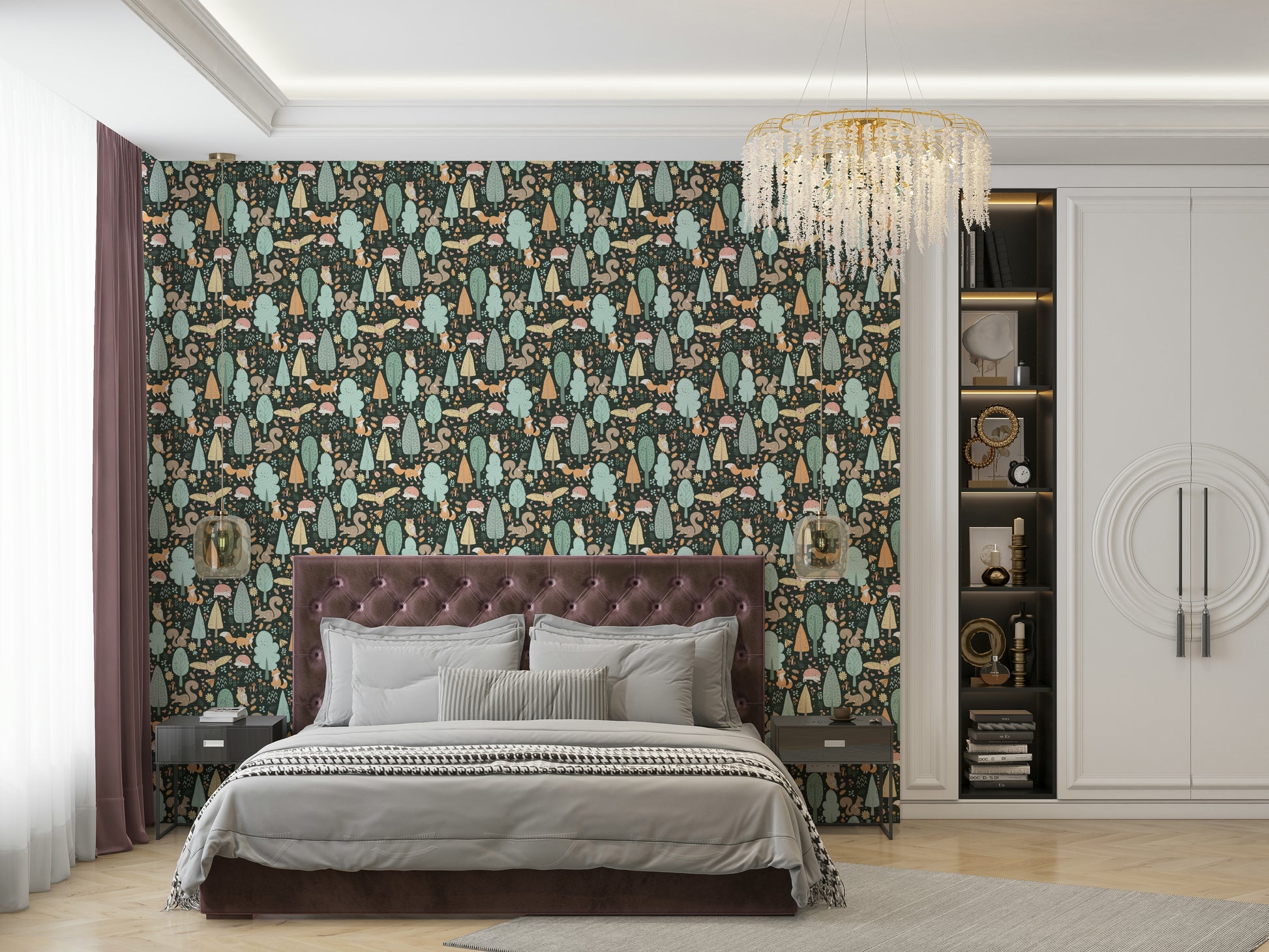 Enchanted woodland creature wallpaper for children

