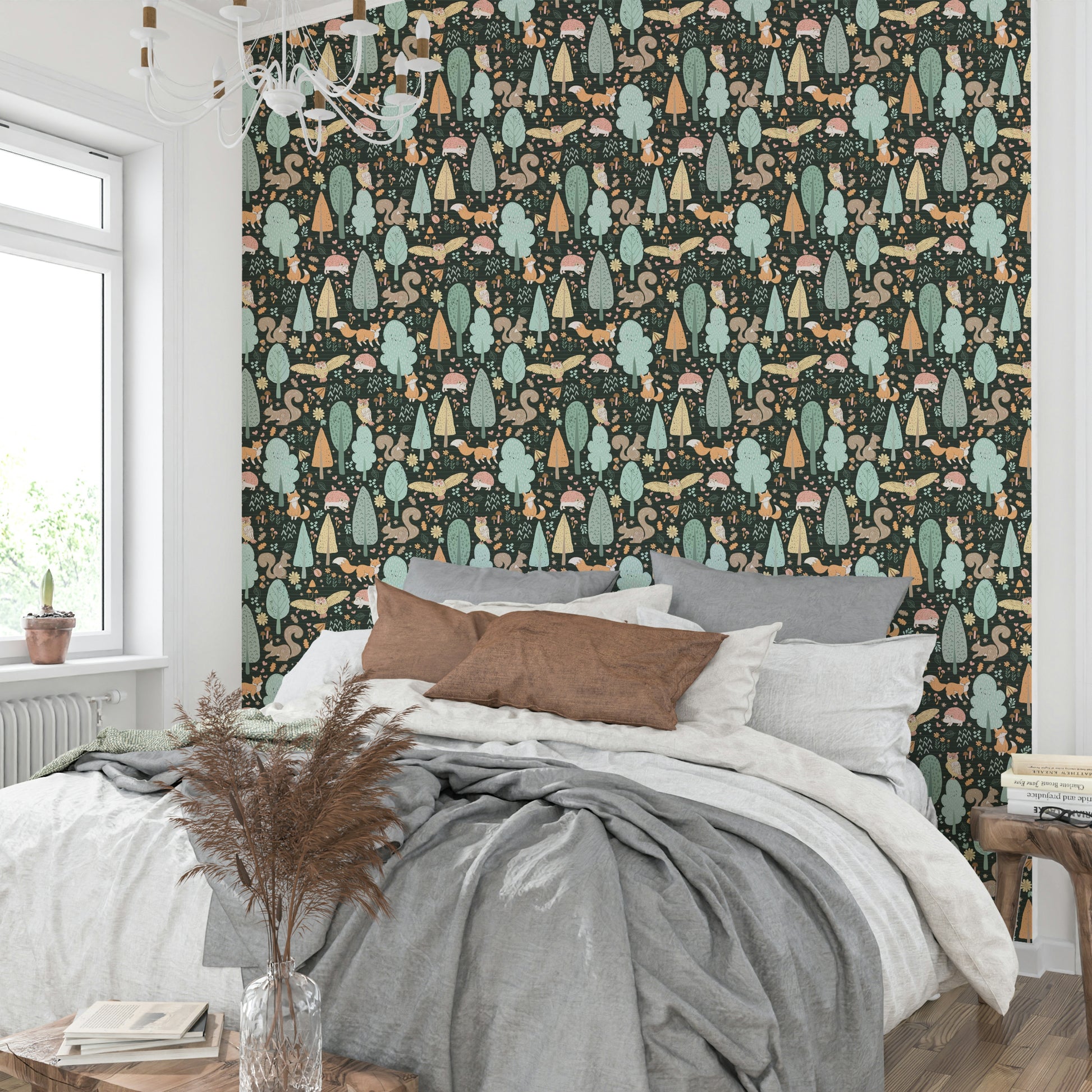 Animal-themed wallpaper with forest vibe in green


