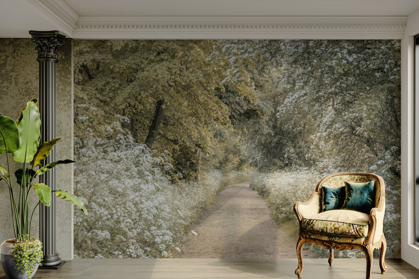 Nature wall mural with dirt path

