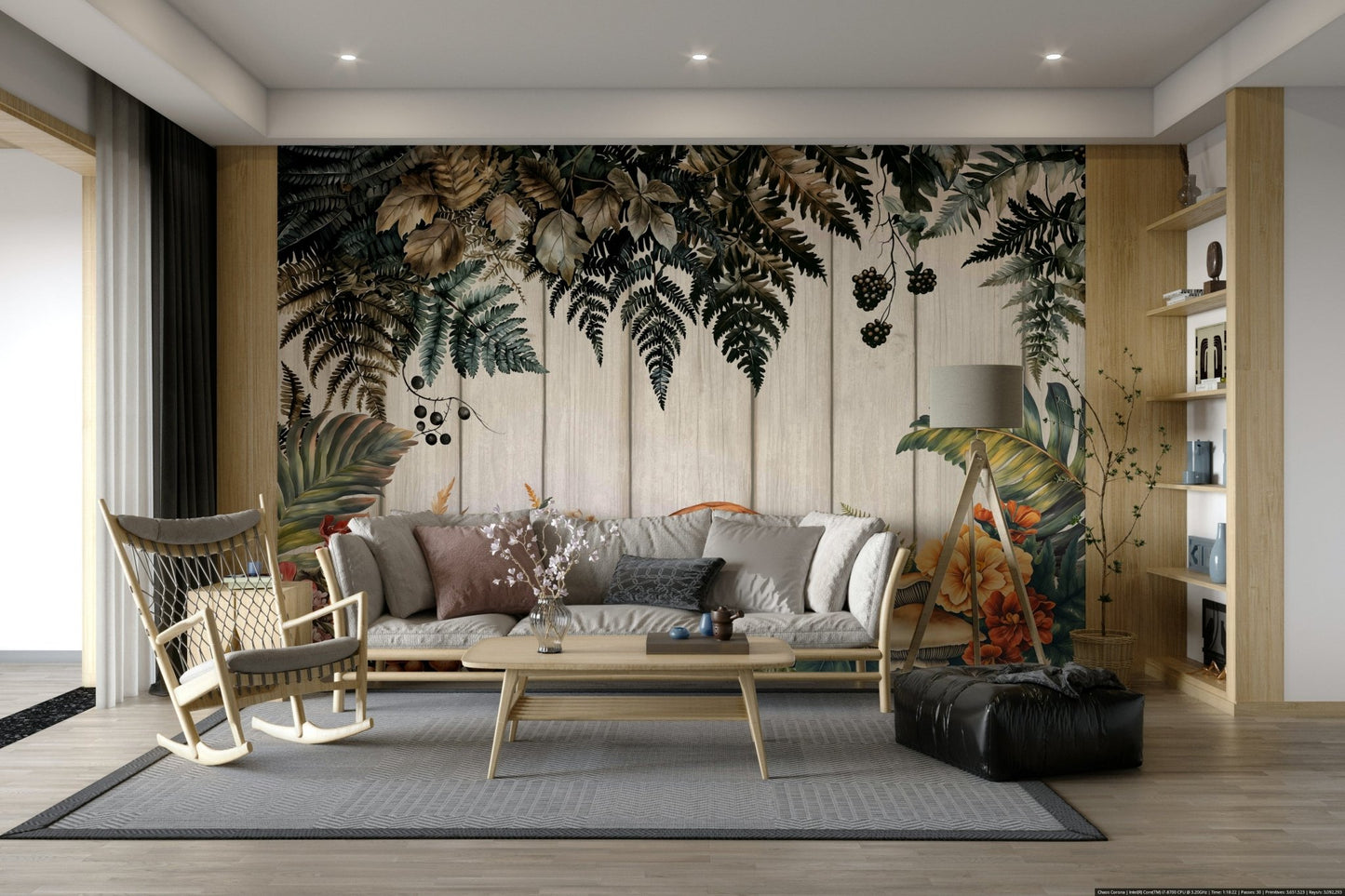 The colors are soft, natural tones of green and brown.

