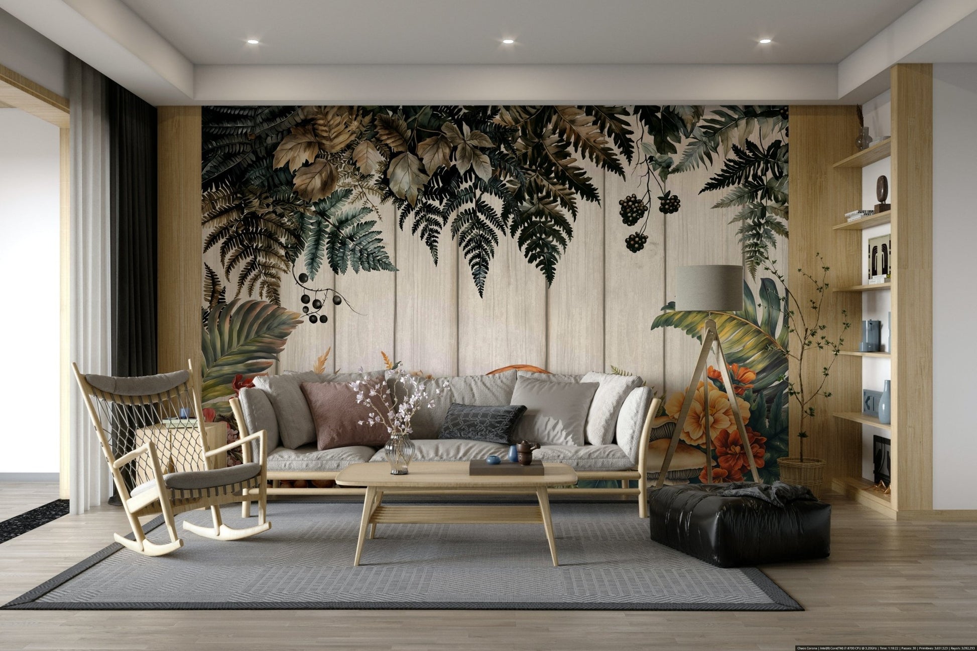 The colors are soft, natural tones of green and brown.

