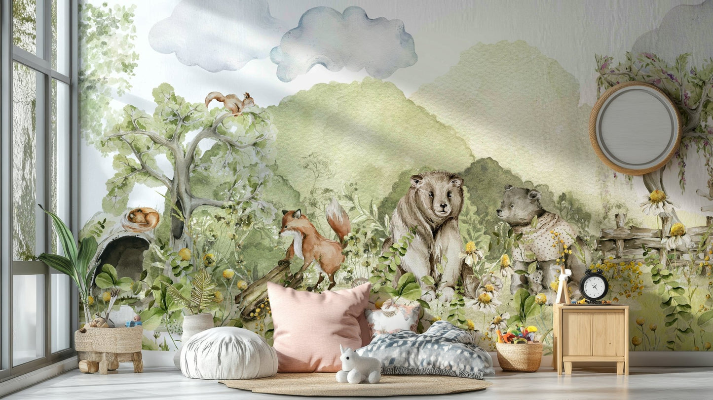 Wallpaper with a mix of vibrant greens, browns, and other colors.

