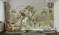 Wall mural showing a whimsical and fanciful forest scene.

