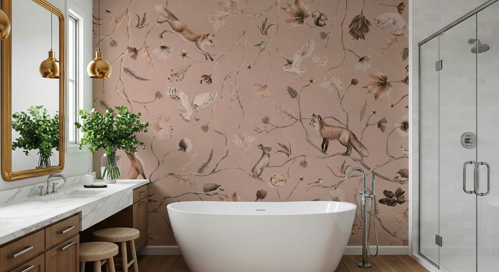 Tranquil wall art of a woodland environment with natural foliage
