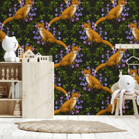 Fox in Ivy Forest Wall Mural – Elegant wall mural depicting a fox resting or exploring within ivy-covered woods.