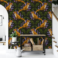 Woodland Fox Wall Mural with Ivy – Artistic mural capturing the charm of a fox in a quiet, leafy forest scene.