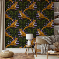 Forest Fox and Ivy Wallpaper – Whimsical, serene mural with foxes and intertwining ivy patterns.
