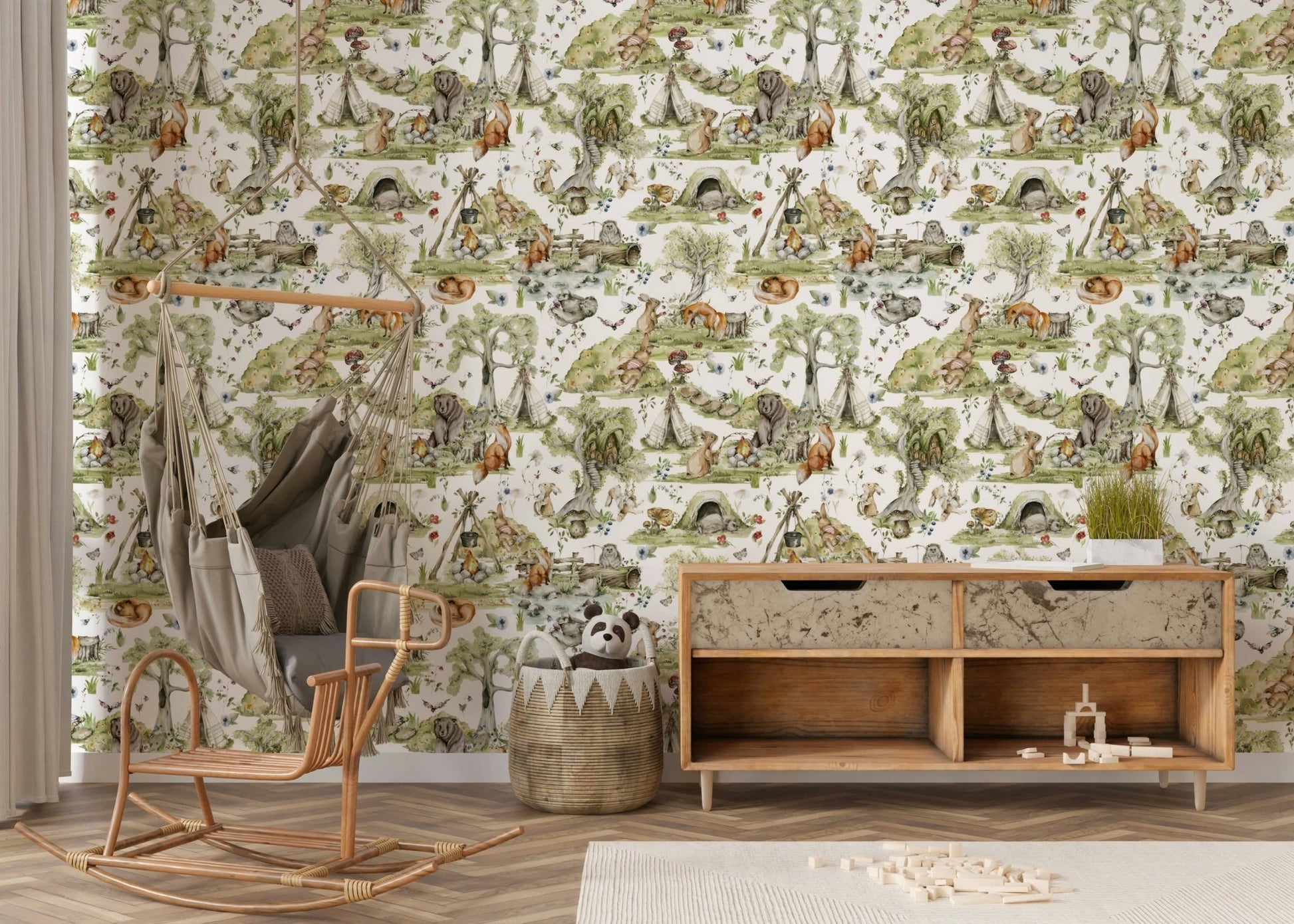 Woodland Wonders peel stick wallpaper: Easy installation, delightful repeating pattern.