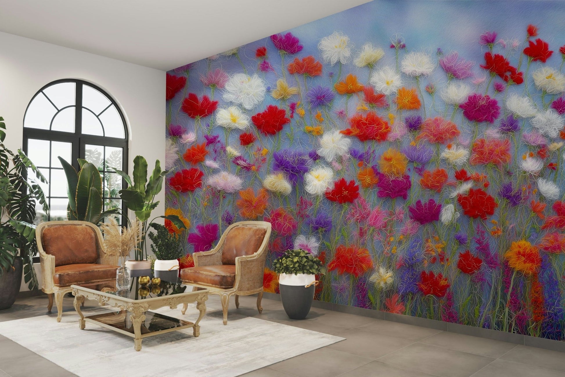 Vibrant mix of red, purple, orange, and white flowers

