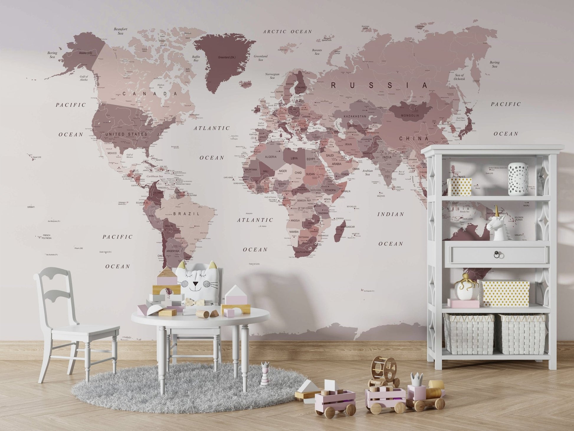 Contemporary world map wall design

