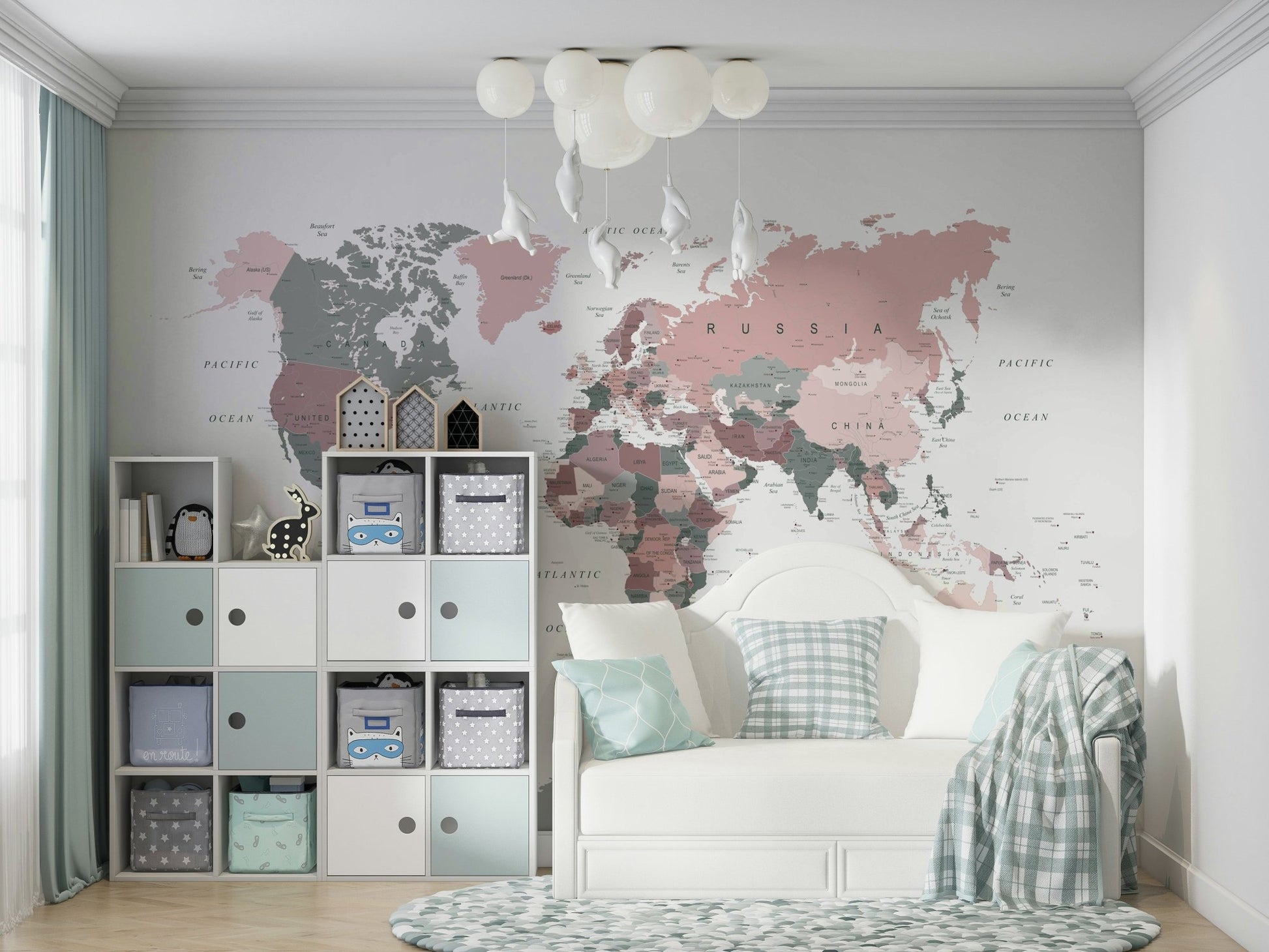 Sage green global map wallpaper

