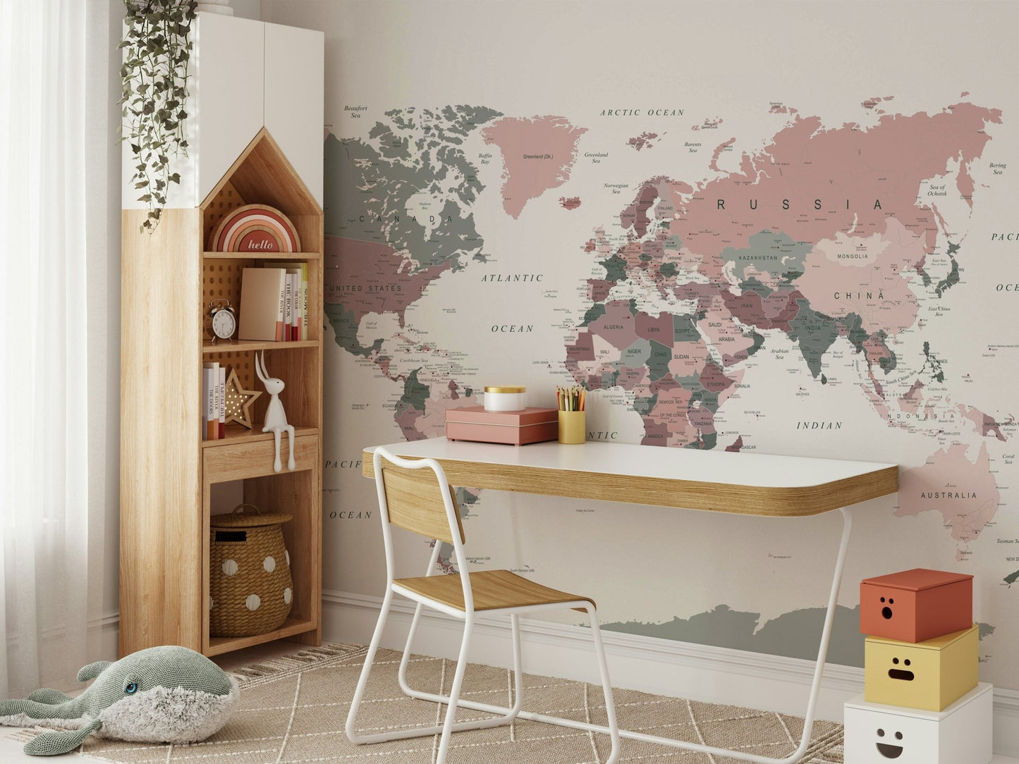 Pastel map mural for bedrooms

