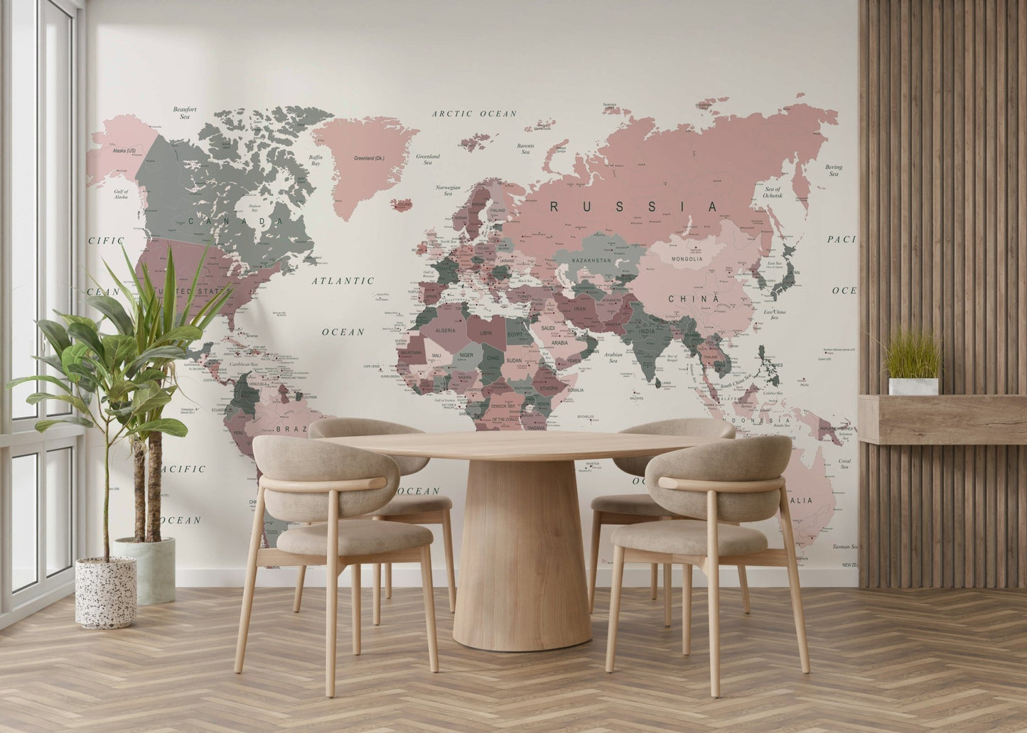 Stylish world mural for soft spaces

