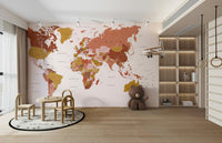 Travel-themed room featuring map wall mural

