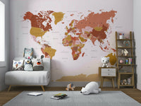 World Map Earth Tones mural in rustic decor

