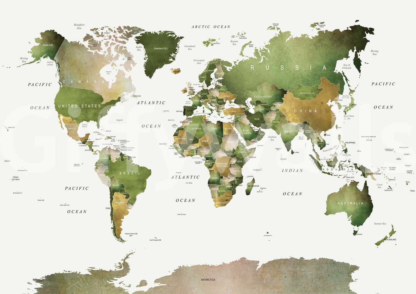 Bold green world map mural for stylish spaces


