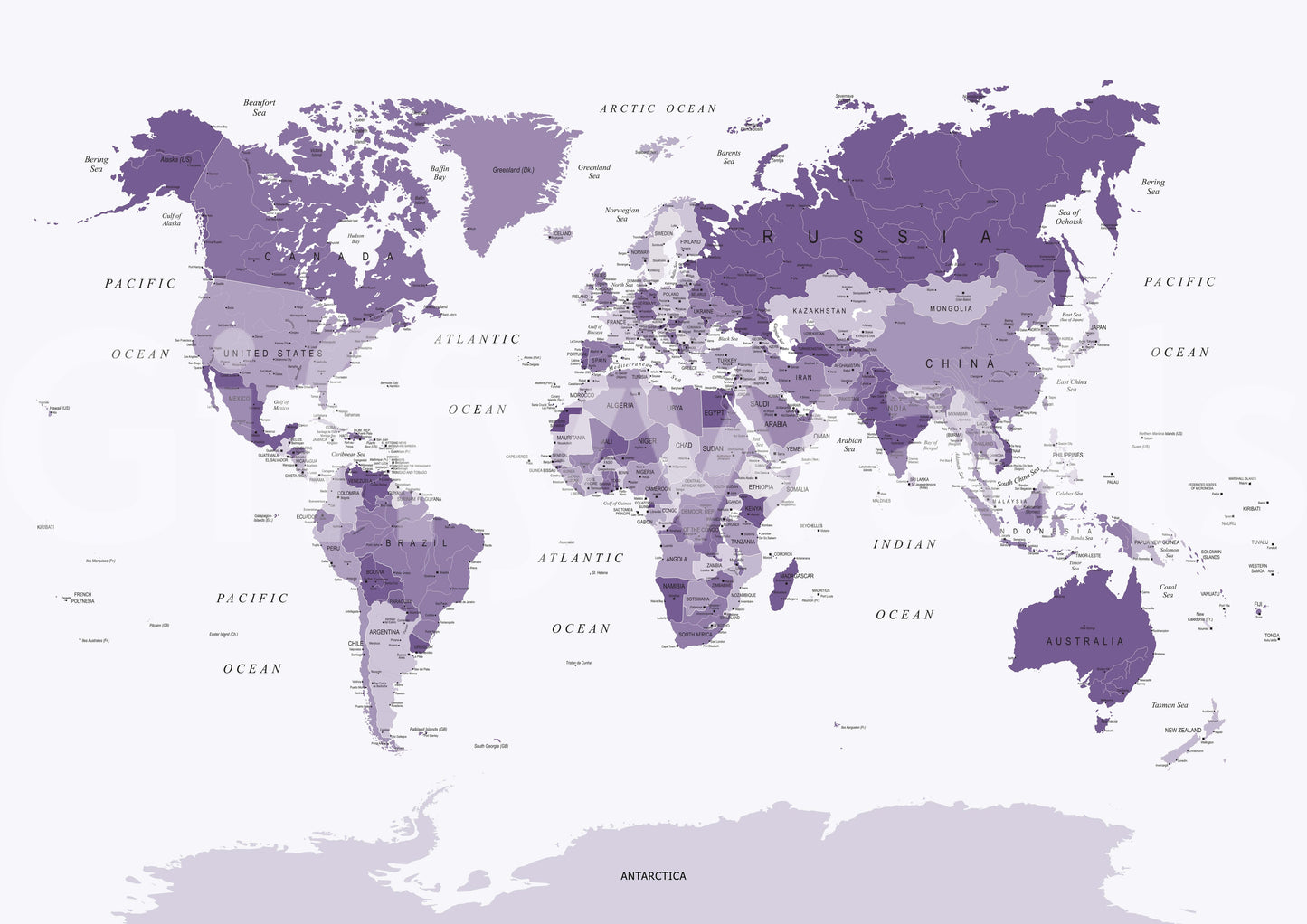 World Map in Purple Wall Mural