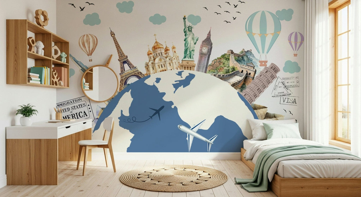 World Tour print on a durable vinyl mural for a high-traffic hallway.