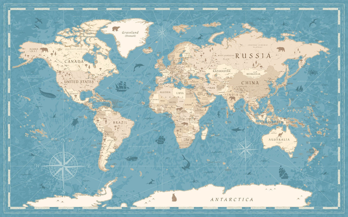 Vintage World Map Wallpaper Mural in your room