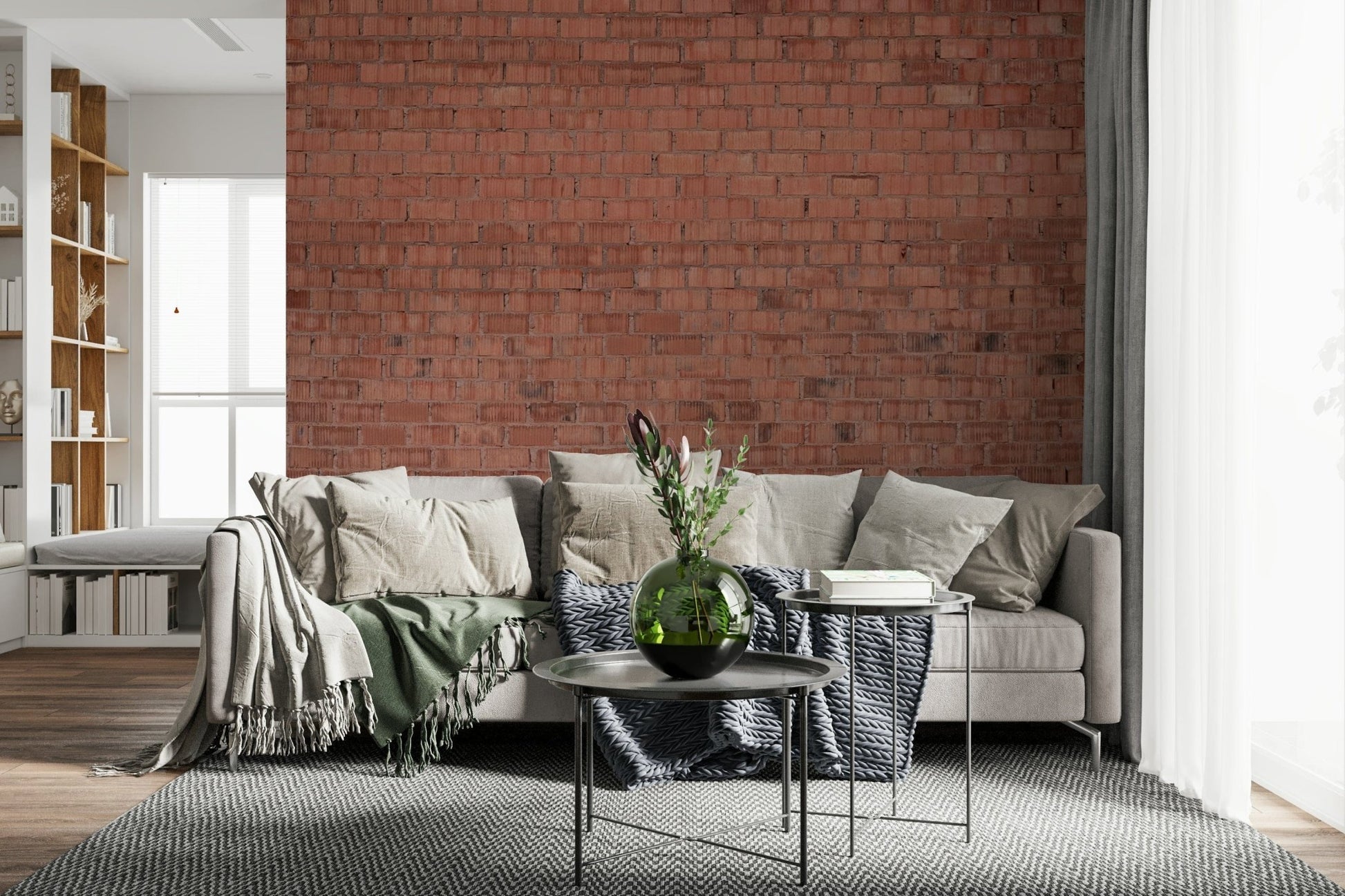 Textured wall mural featuring aged and weathered bricks, warm earthy colors