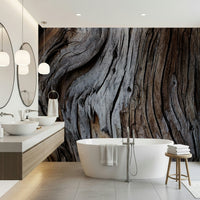 Textured wall mural with aged timber panels adding character and vintage charm to living spaces.