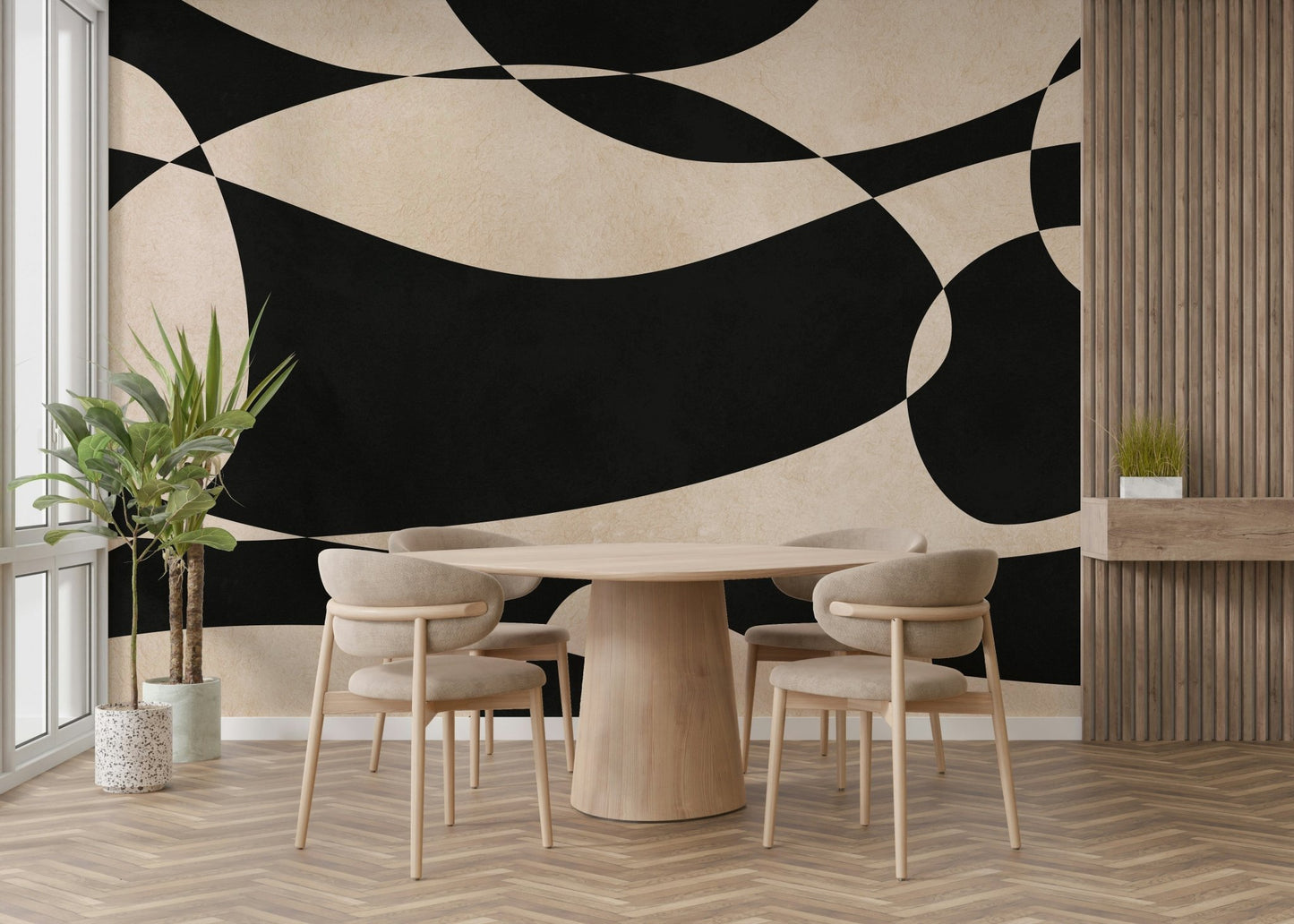 The colors are soft and gentle, with many shades of beige and gray.

