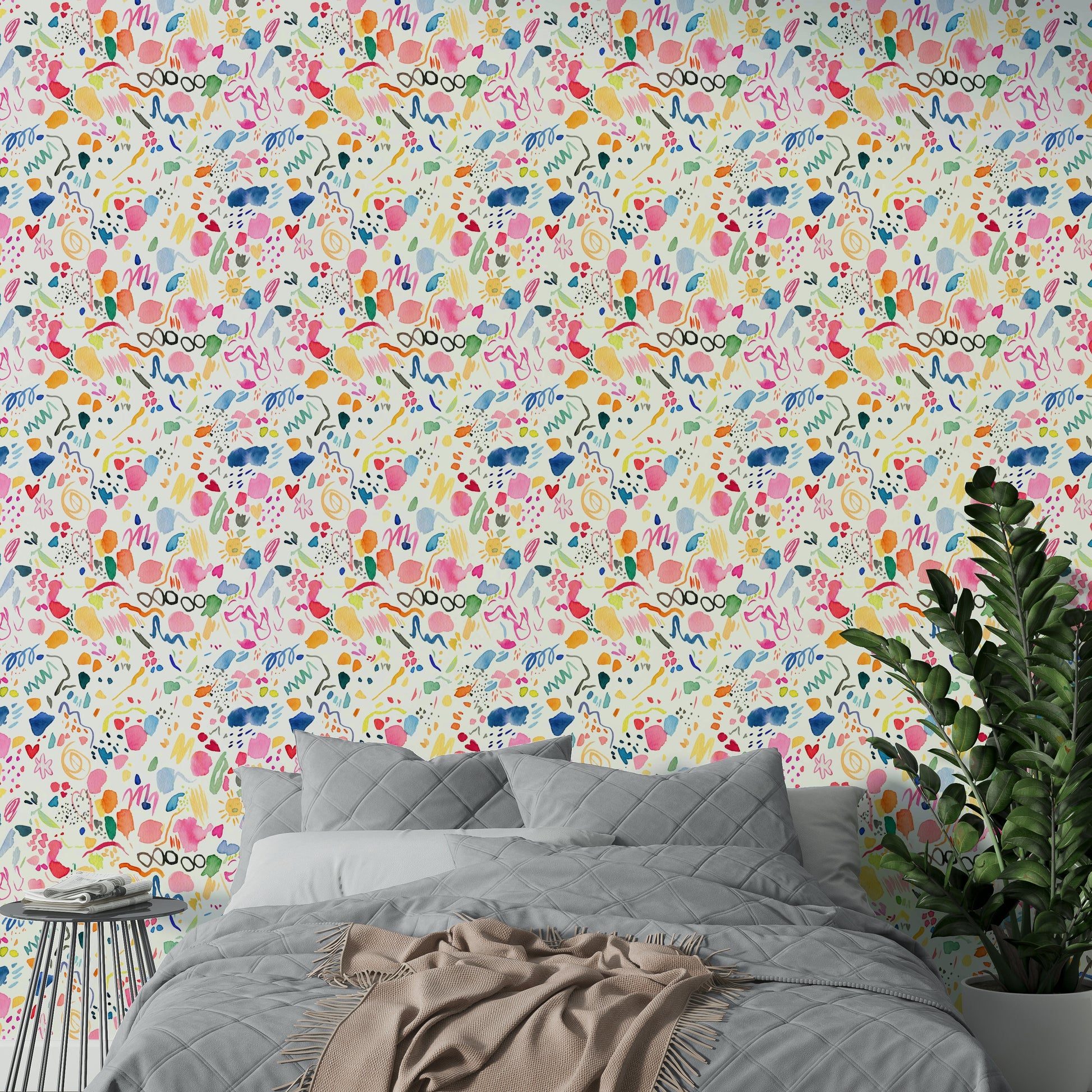 Bright yellow brushstroke wallpaper for feature walls

