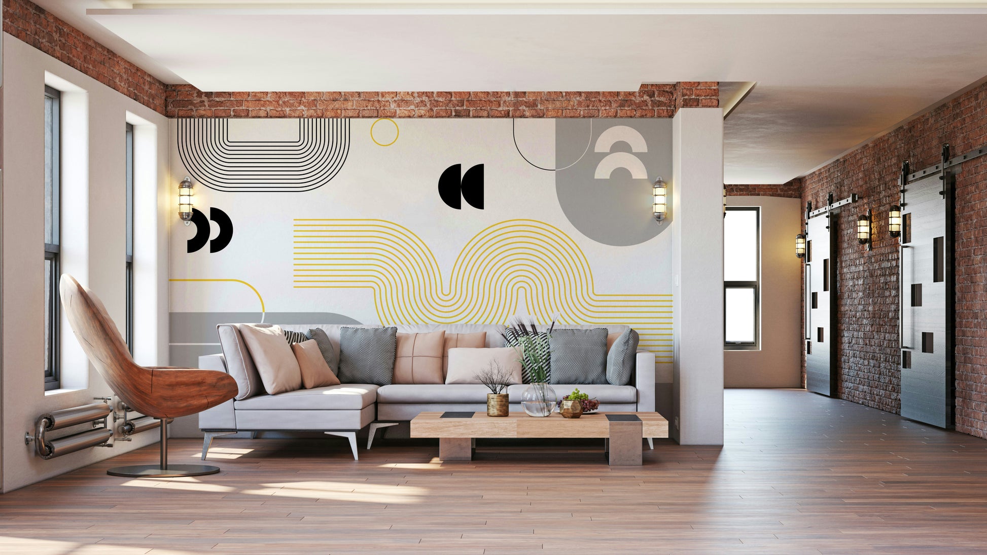 Yellow and Gray Accent Wall Geometric Art


