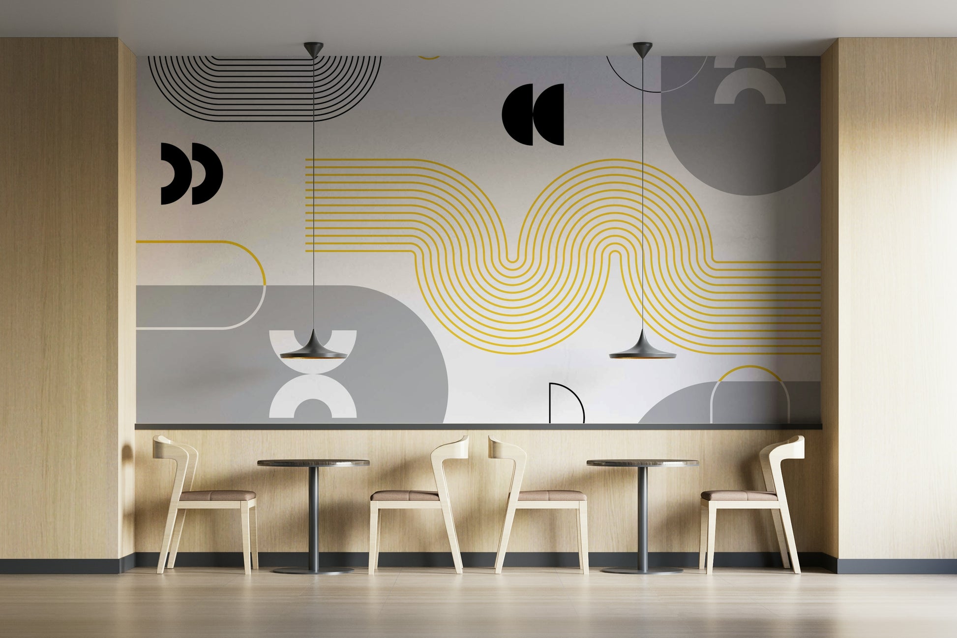 Bold Yellow and Gray Geometric Mural

