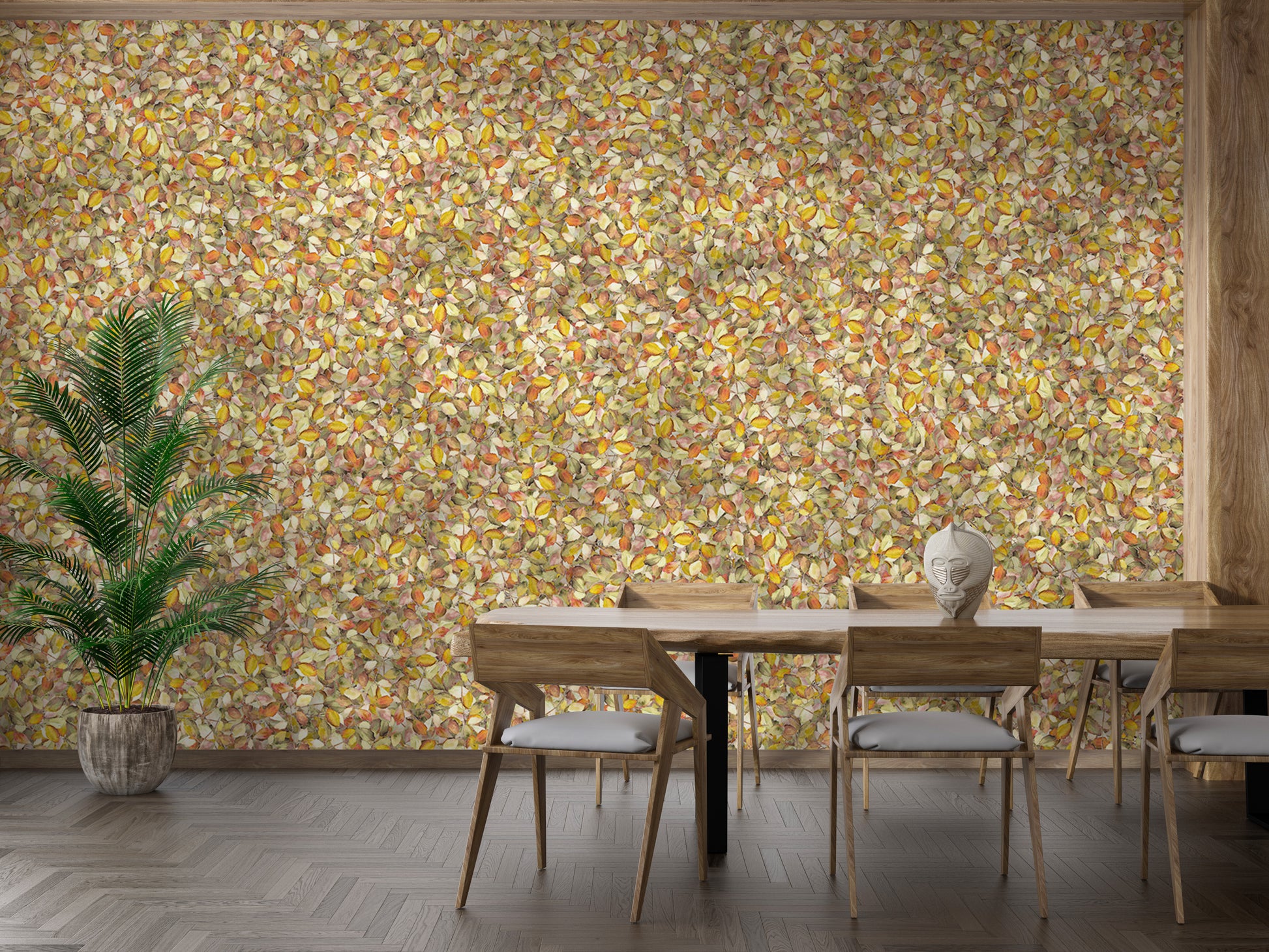 Yellow and green leaf wallpaper adds vibrancy to interiors
