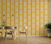 Bright yellow shapes arranged in repeating pattern

