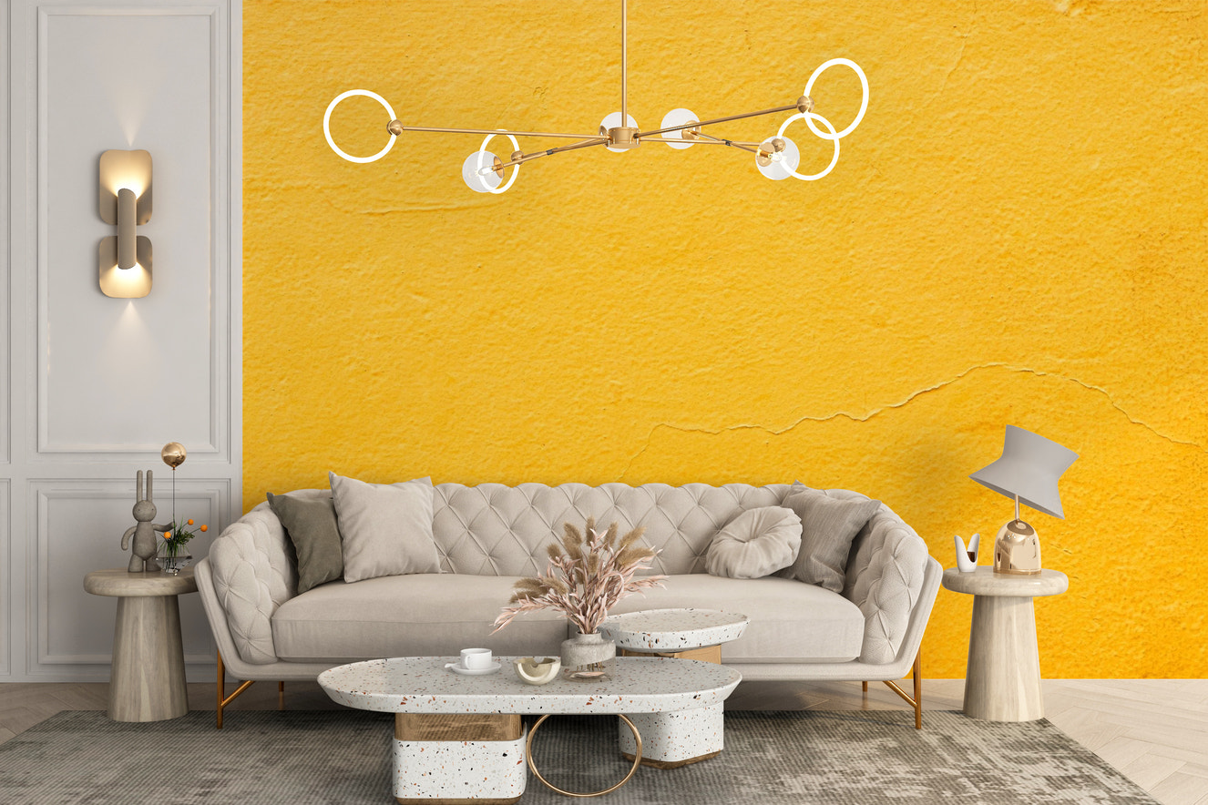 Bright yellow textured wallpaper mural design
