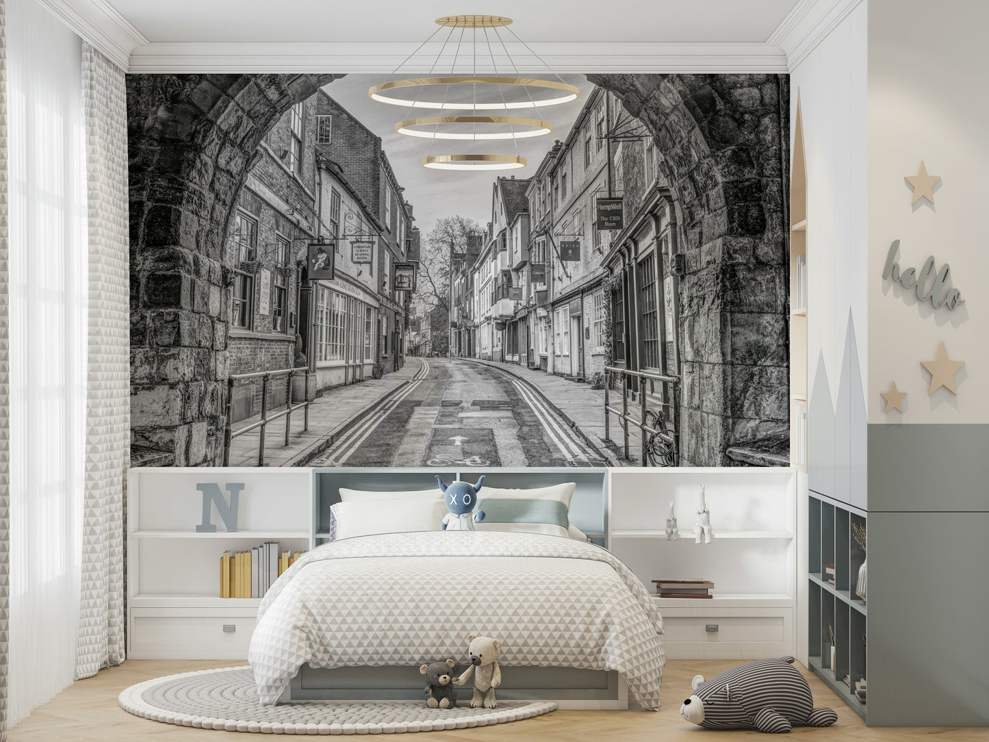 A detail shot of the elegant lines and shadows in the monochrome design.