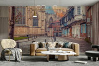 quaint english town scene wallpaper

